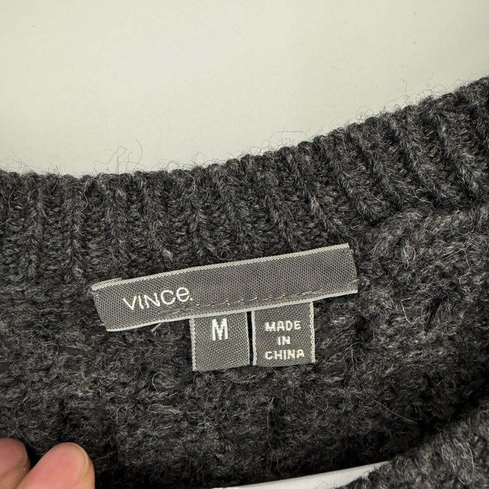 Vince Sweater Gray Cable Knit Wool Alpaca Pullover Cabincore Fisherman Womens M - Picture 6 of 11